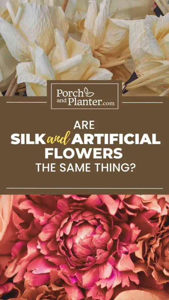 An image of various artificial flowers with the text "Are silk and artificial flowers the same thing?"